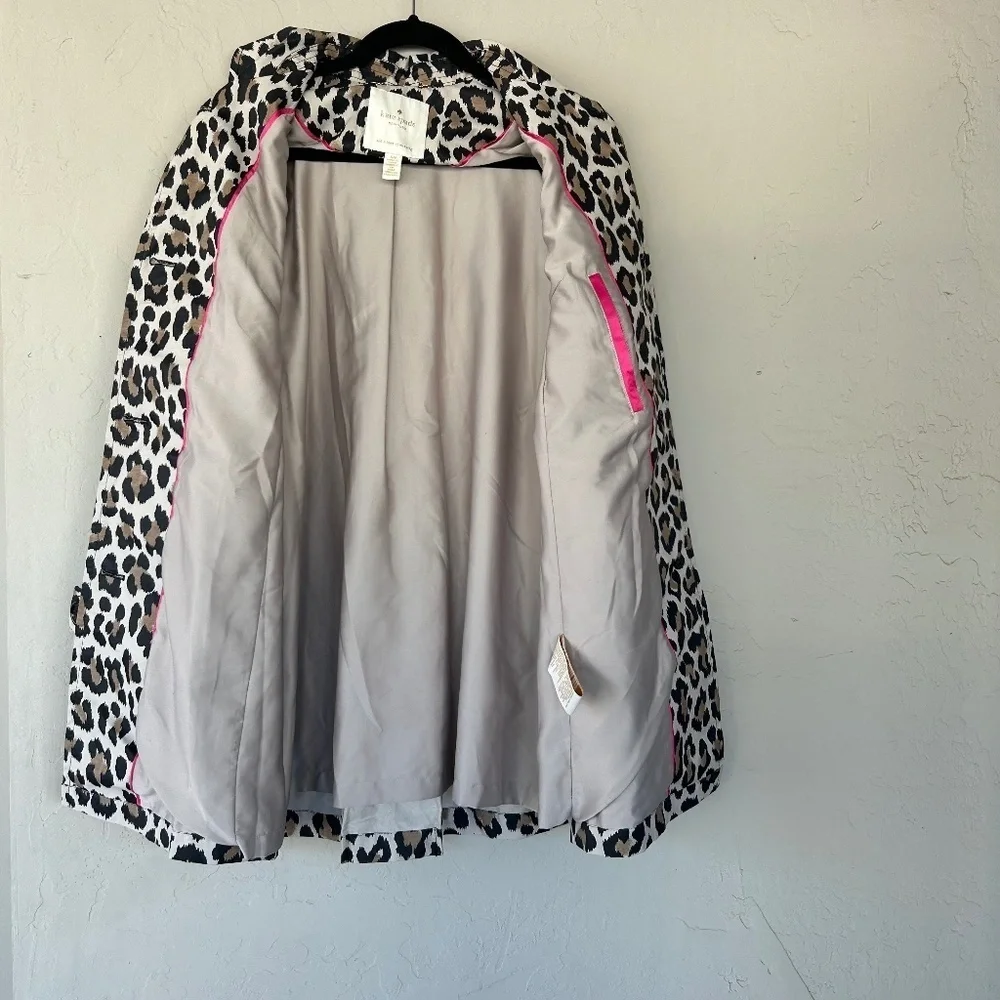 Kate Spade Leopard Print A-line Coat Cotton Blend Size Small Button Up Neutral